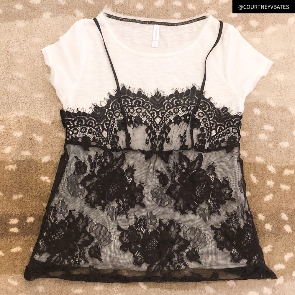 White Tee with Lace Tank Overlavy